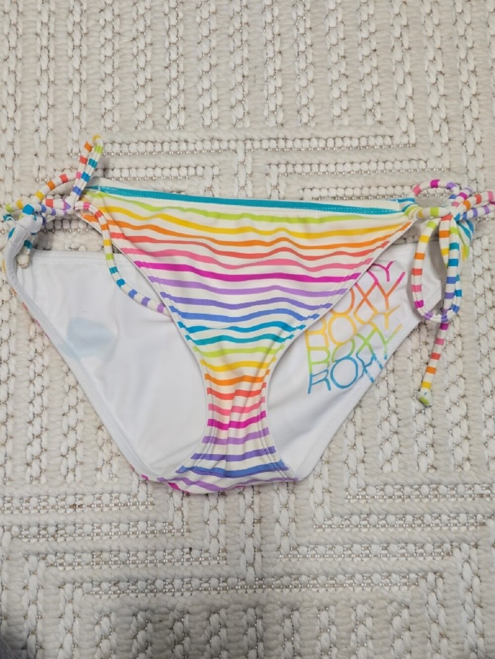 Roxy White Rainbow Stripe Tie-Side Bikini Bottom - Picture 6 of 7